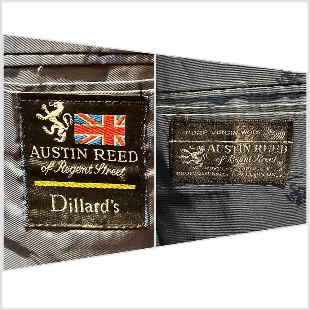 Vintage Austin Reed 40L Navy Blue Flannel Blazer Shank Buttons Unconstructed - Picture 15 of 16